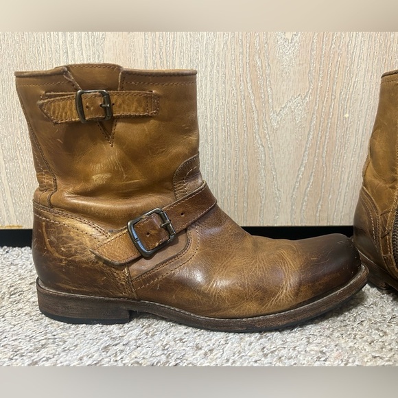 Frye Engineer Boots Leather Men\'s Size 8.5D Buckles Tan Moto Biker Preppy Boho main image 7